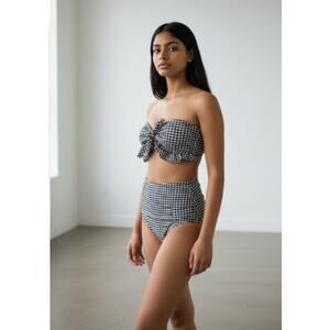 Forever 21 Black White Check Retro High Waist Bikini Set Ruffle Womens Xlarge